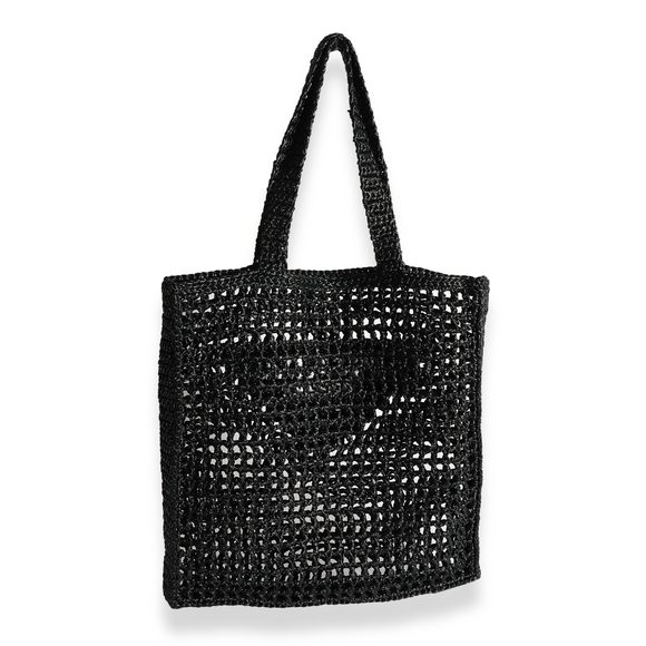 Prada Black & White Raffia Logo Tote - Picture 4 of 7